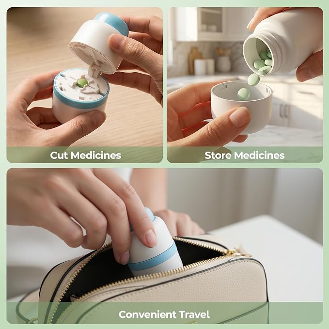 Daviky Pill Cutter 1/4, Adjustable Pill Cutter Splitter for Small and Tiny Pills with Accurate Alignment, Dual Safety Blades, Tablet Cutter for Small or Large Pills, Vitamins, Medication, Easy to Use