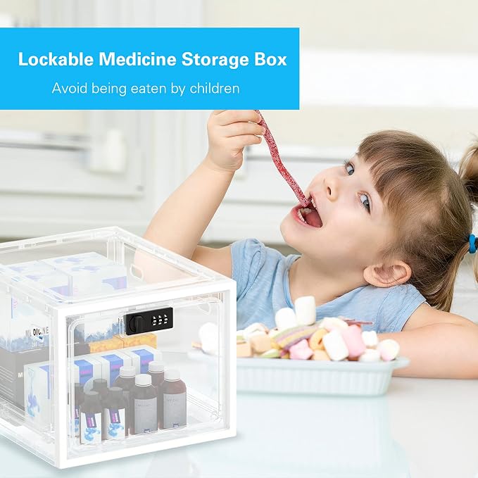 BUG HULL Large Capacity Medication Lock Box, Fridge Lock Box for Medicine Safe, Locking Medicine Box with Code for Snack, Food and Home Safety