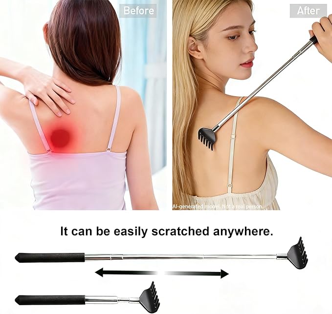 2 Pack Back scratchers Set,Stainless Steel Back Scratcher Extendable | Rubber Handles Stainless Heads,for Back,Neck,Shoulders,Beautiful Present Packaging Gifts for Thanksgiving,Christmas(Black)