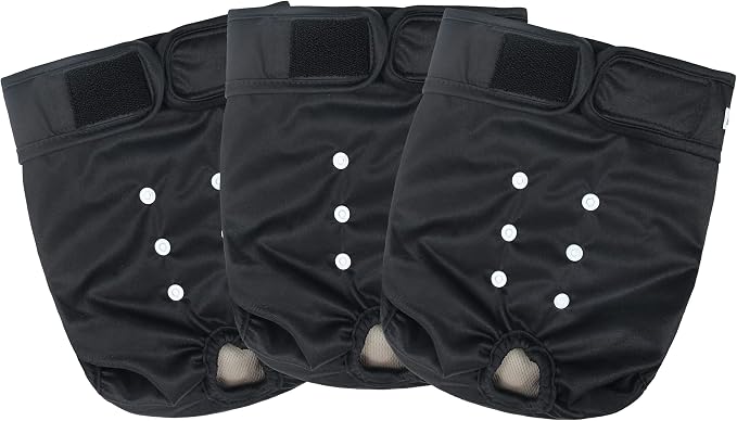 Washable Female Dog Diapers - Premium Reusable Diapers for Doggie in Heat - Highly Absorbent Dog Diapers Female for Pet Incontinence with Adjustable Snaps(Black, L)