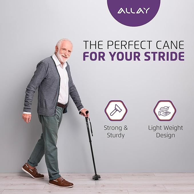 Allay Walking Cane for Men & Women - Foldable, Adjustable, Collapsible Walking Canes for Seniors Balance, Free Standing, Pivot Tip, Heavy Duty, with Travel Bag | Walking Sticks for Seniors & Adults