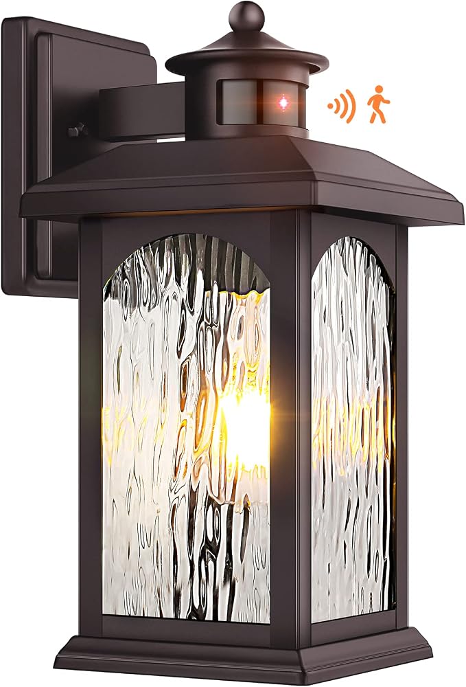 FILIYANO Motion Sensor Outdoor Wall Light Fixture, Oil Rubbed Bronze, 1Pack | Anti-Rust, Waterproof, Brown Exterior Coach Lantern with 3 Modes, Modern Dusk to Dawn Sconce for Garage, Porch, Patio