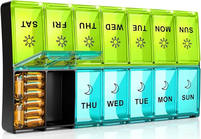 Mossime XL Large Daily Pill Organizer 2 Times a Day, Extra 7 Day Pill Box Am Pm, Weekly Day Night Vitamin Holder, Medicine Organizer, Big Pill Container, Medication Dispenser 14 Compartments