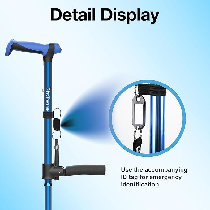 Walking Cane for Men & Women,Foldable,Adjustable,Self Standing Cane with Second Handle,350lbs Heavy Duty,All Terrain,Collapsible Walking Sticks for Seniors & Adults,Blue