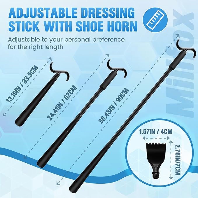 Long Handled Shoe Horn and Dressing Stick for Elderly, Shoe Horn, S-Hook, and Claw 3 Tools in One, No Bending for Dressing & Reaching, Ideal for Seniors, Arthritis, Pregnant Women