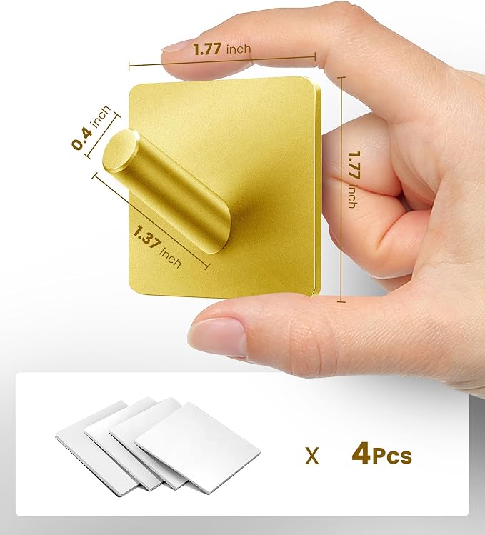 xdgeLoad Heavy Duty Adhesive Hooks, Bath Towel Hooks 16 Pack, Adhesive Wall Hooks for Bathrooms/Coat/Robe/Kitchen, Non-Punching self-Adhesive Hooks, Matte Stainless Steel Gold, JRG-US-V16P-GOLD