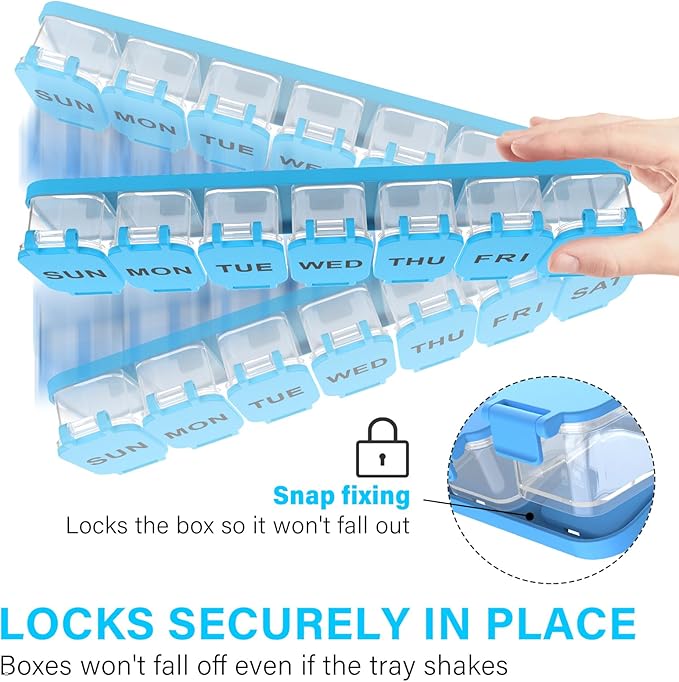 Extra Large Weekly Pill Organizer - Waterproof 7-Day Pill Box, Portable Vitamin & Supplement Case, Easy to Open Design, Ideal for Travel a nd Daily Medication Management (Blue)