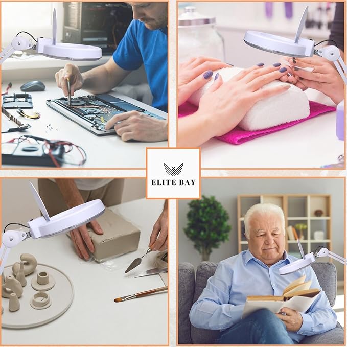 UV Magnifying Lamp with Glass Lens,120 LED Beads | 24W Professional Light | Adjustable Metal Arm | 6500K Daylight Color Temperature | Black/White |Perfect for Beauty, Crafting Repairs