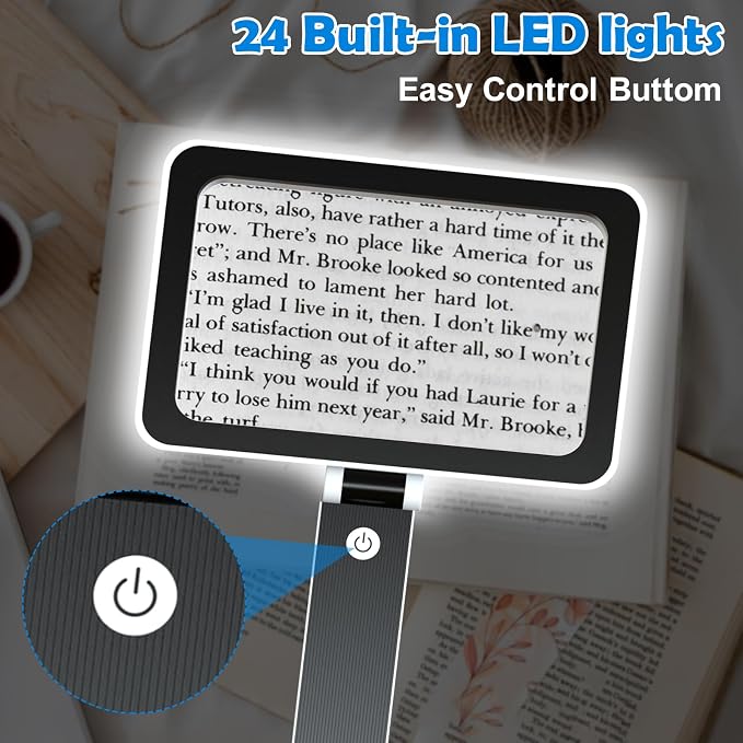 3X Magnifying Glass for Reading Handheld, Large Full Page Magnifier with Light, Lightweight Rectangular Book Magnifying Sheet for Reading Small Prints for Senior, Low Vision