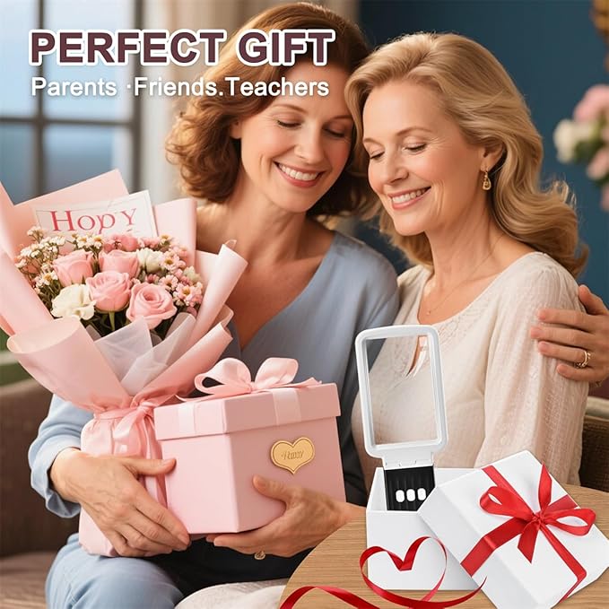 10X Magnifying Glass with Light and Stand, Real Glass Lens, Rechargeable Foldable Handheld Magnifier, 3 Color Modes Dimmable Lighted Page Magnifier for Reading Fine Prints, Low Vision Seniors