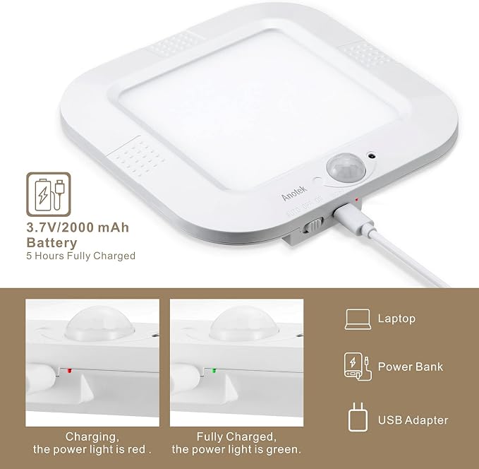 Rechargeable Motion Sensor Ceiling Light, Closet Light with USB Cable | Battery Operated, Motion Activated Cool White Light, Indoor Use for Closet Stair Pantry Hallway Shed Laundry