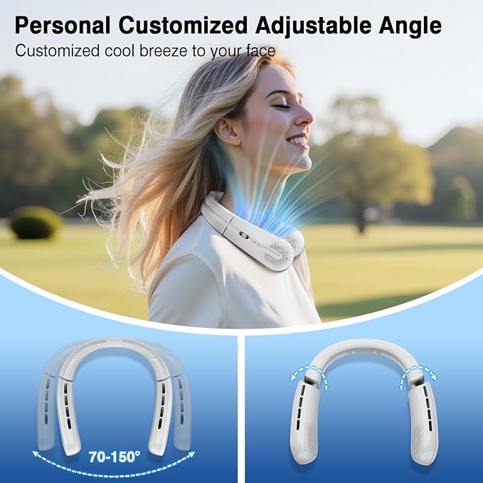 ChillGo Portable Neck Fan, 8400 RPM Enlarged Turbo Airflow, 5200mAh Personal Wearable Fan - Max 16H Cooling, LED Display, 4 Speeds, Foldable, Gifts for Men Women - Iceland Frost