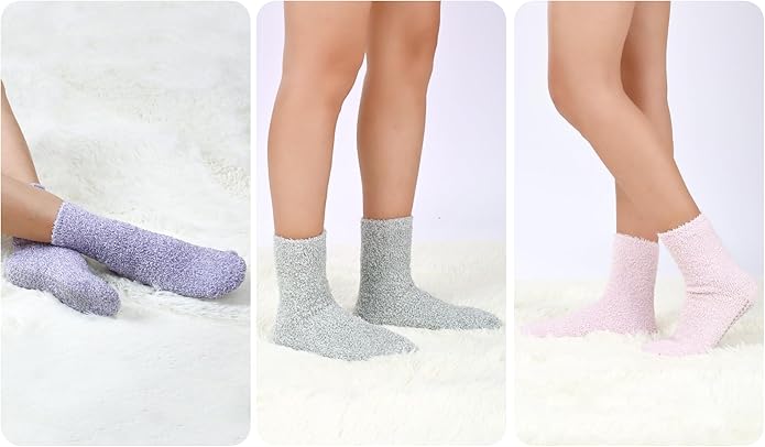 HUGSWEET 6 Pairs Thick Fuzzy Socks with Grip Cozy Non Slip Hospital Socks Home Fluffy Warm Slipper Socks Gifts for Women