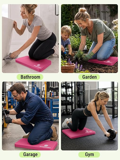 WORKPRO Extra Thick Kneeling Pad2 Pack, 17.5 x 11 x 1.5 in, Pink | Soft NBR Foam Cushioning for Knee, Large Foam Kneeler Mat, For Gardening, Bathing Baby, Exercise, Workout Supplies