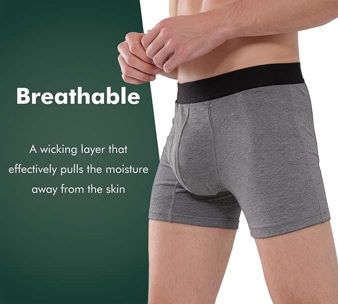 AIRCUTE Washable Absorbency Incontinence Underwear for Men, 6" Inseam Urinary Protective Boxer Briefs for Bladder Leaks 60ML (Medium, Charcoal)