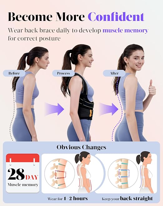 Posture Corrector for Women and Men, 5 Full Back Support Brace Rods, FSA&HSA Eligible, Adjustable Shoulder Straightener, Improving Hunchback Posture, Upper and Lower Back, Neck Pain Relief, Medium