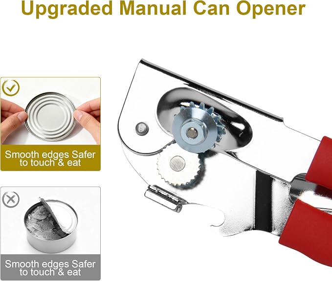 Commercial Can Opener, Hand Crank Manual Manual Heavy Duty with Extra-long Handles, Oversized Knob, Large Handheld Can Open Easy for Big Cans, Red