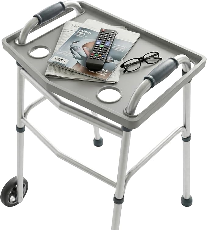 Bluestone Walker Tray Table with 2 Cup Holders - Mobility Table Tray for Folding Walkers - Home Medical Equipment Accessories (Gray)