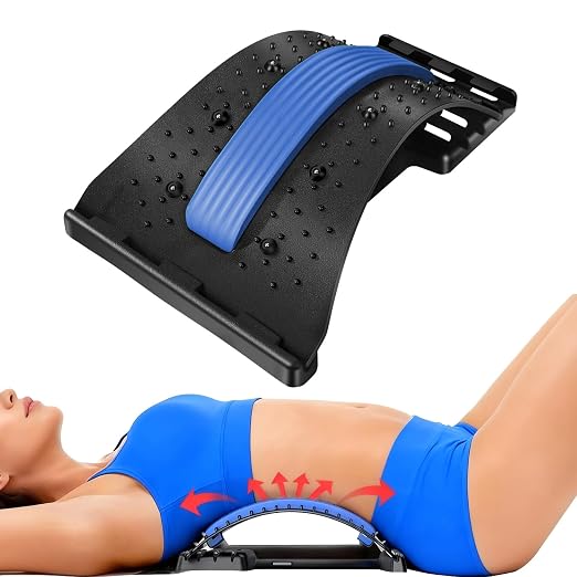 Back Stretcher - 4-Level Adjustable Lumbar Support Board & Back Cracker for Lower Back Pain Relief, Home Office Use (Blue)