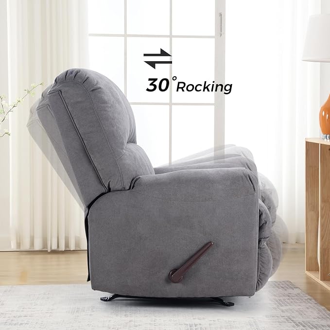 Rocker Recliner Chair for Adults Set of 2,Manual Recliner Chair with Overstuffed Backrest and Armrests, Soft Fabric Manual Rocking Reclining Sofa for Living Room,Grey