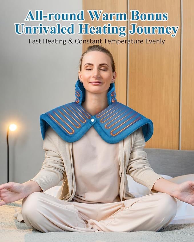 Heating Pad for Neck Shoulders Pain Relief, Christmas Gifts for Men Women Mom Dad Seniors, Electric Weighted Heated Wrap 6 Heat Settings 4 Timers Auto Off, Birthday Anniversary Retirement Gifts, Blue