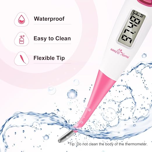 easy@Home Digital Basal Body Thermometer for Adults - Ovulation BBT | Precise 1/100th Degree Tracking. Flexible Waterproof Tip & Memory Recall. Auto Scan with Premom App