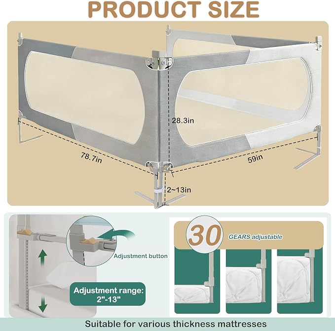 Bed Rail for Toddlers King Mattress Size Swing Down Side Rail Guard Rail for Kids