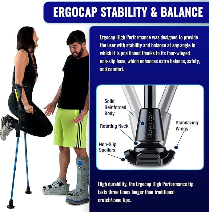 Ergobaum 7G Batman by Ergoactives. 1 Pair (2 Units) of Ergonomic Forearm Crutches - Adult 5' - 6'6'' Adjustable, Foldable, Shock Absorber, Non-Slip, Knee-Rest Platforms, LED Lights (Blue and Black)