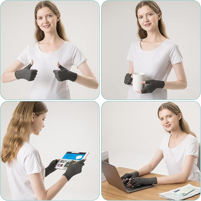 2 Pairs Arthritis Gloves Fingerless Compression Gloves for Relieve Hand Pain, Rheumatoid, Osteoarthritis, Tendonitis, Carpal Tunnel for Women and Men to Daily Work (Gray, Large)
