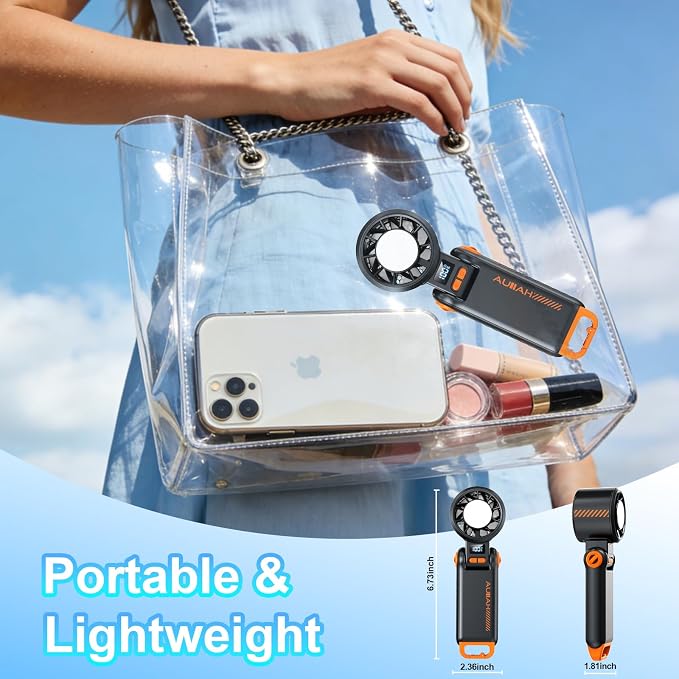 Portable Handheld Turbo Fan - [With Ice Cooling] 100 Speed Mini Personal Fan with Strong Airflow,Foldable 3 in 1 Rechargeable Hand Fans for Travel/Outdoor/Camping/Home/Office, Black