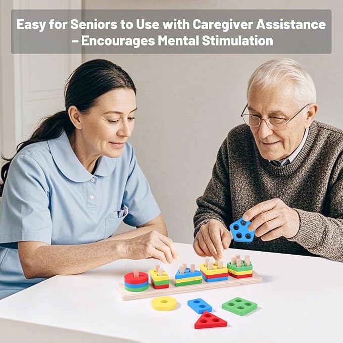Cognitive Number Game for Seniors | Memory & Brain Activities for Elderly, Geometric Shapes Colorful Puzzles & Color Recognition Toys for Mental Stimulation