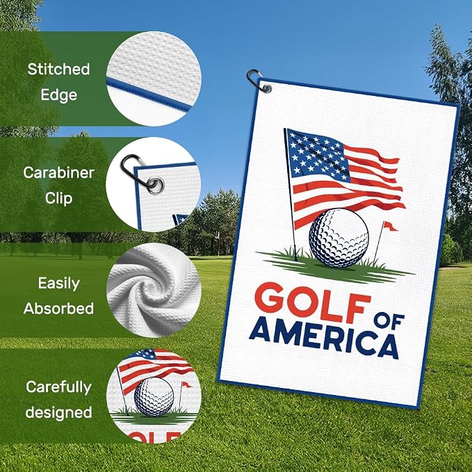 Golf of America Golf Towel with Clip, Funny American Flag Golfing Accessories for Men Women, 4th Of July Retirement Gifts for Golfer Lover, Golfing Gifts for Daddy Grandpa Mom Friend Sport Lover