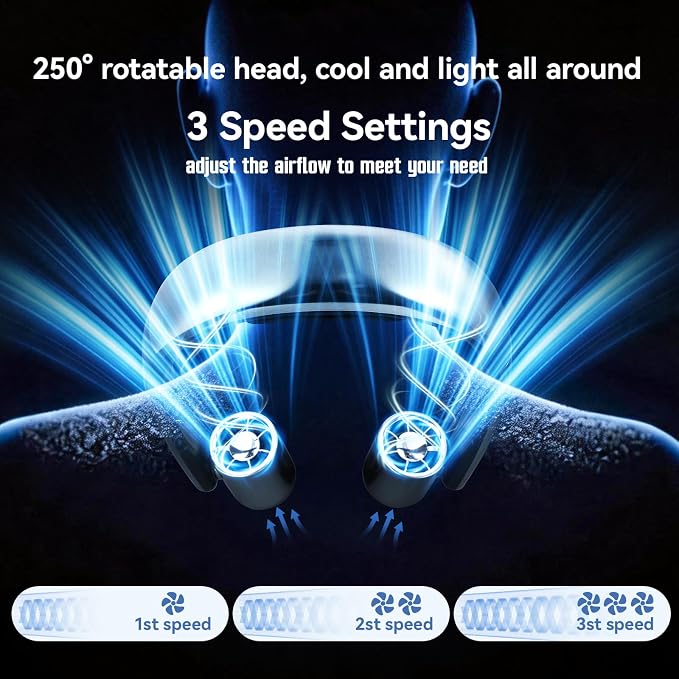VAVOFO Portable Neck Fan with Book Light, Hands Free Wearable Cooling Fan | 6000mAh Rechargeable, 3 Speeds, 250° Adjustable, Ideal Gift for Reading, Travel, Office, Hiking, Fishing & Sports
