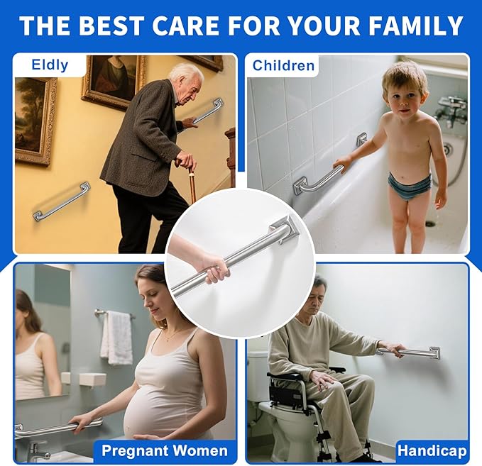 Bathroom Grab Bars Stainless Steel Handrail ADA Compliant 500lbs bathtubs and Showers Toilet Handle Safety for Handicap, Elderly, Disabled, Injury (24inches)