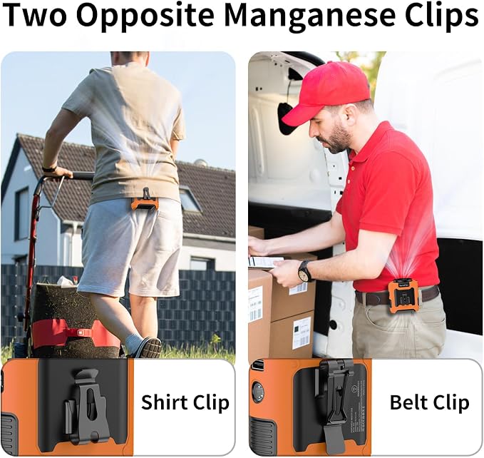 Socool 10000mAh Portable Waist Fan Clip on Wearable Belt Personal Fan Rechargeable Battery Operated with 5 Speeds & Flashlight Neck Hands-Free 40H Cooling for Outdoor Travel Power Bank (Orange)