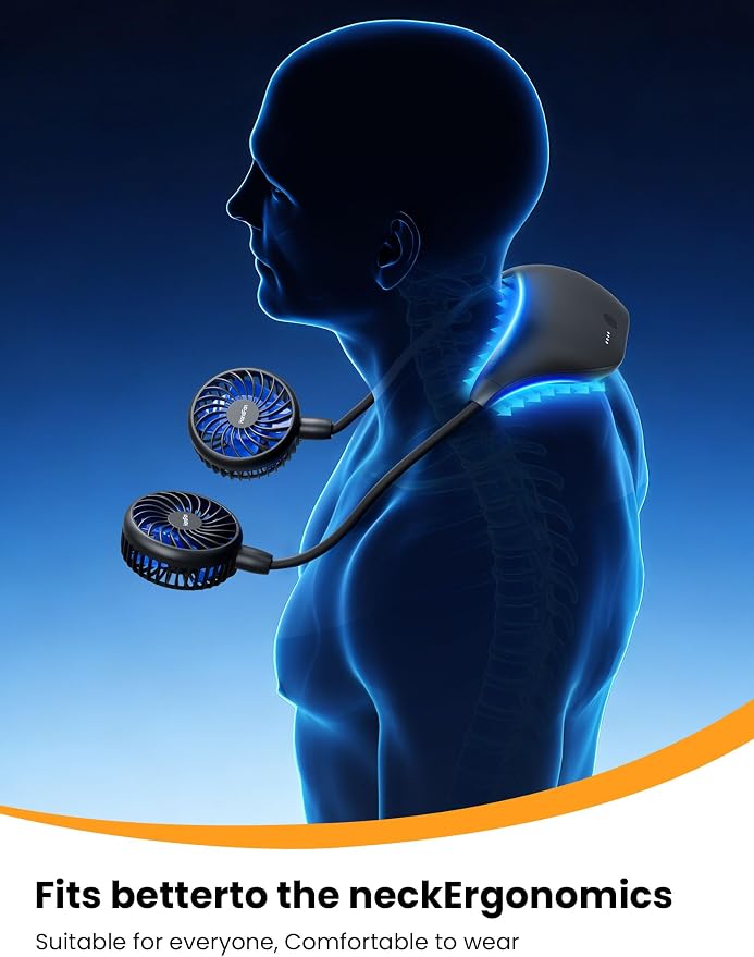HandFan 10000mAh Neck Fan, 360° Rotation Hands Free Portable Fans for your Neck, 48h Lasting Rechargeable Battery Operated Wearable Necklace Personal Cool Fans for Travel/Disney/Sports/Cycling/Hiking