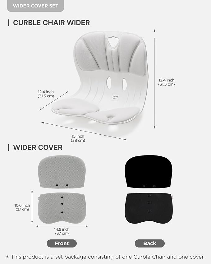 curble Wider – Ergonomic Desk Chair Seat Cushion, Everyday Passive Posture Trainer for Work from Home, Office & Car, Breathable Lumbar Support (Grey)