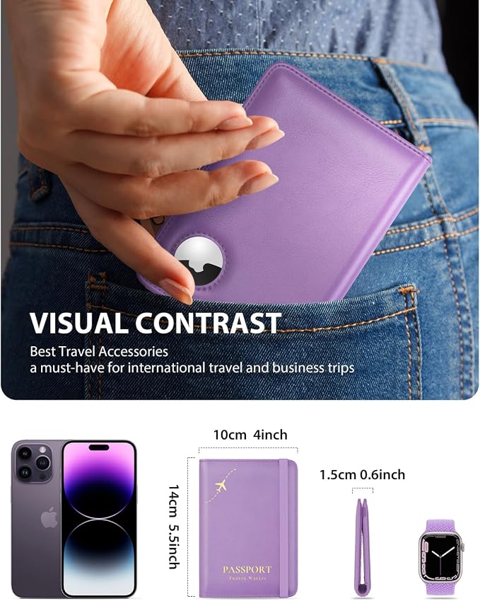 Stouchi AirTag Passport Holder – Slim RFID Travel Wallet | Ultra-slim, Waterproof PU Leather, 5 Card Slots, RFID Blocking, AirTag Slot – Perfect for US Passports