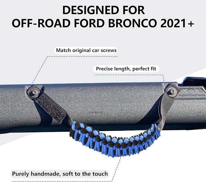 sukemichi Roll Bar Grab Handles for 2021-2026 Ford Bronco 2/4 Door, Blue | Paracord handles grab,Fits Bronco 2021-2026 hard & soft top,Off-road safety grip handle,Work with airbag,Not for Sport,4 Pack