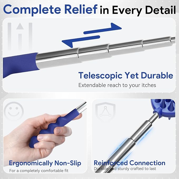 Gumry Telescoping Back Scratcher, 5 Detachable Heads, Gift for Men Blue