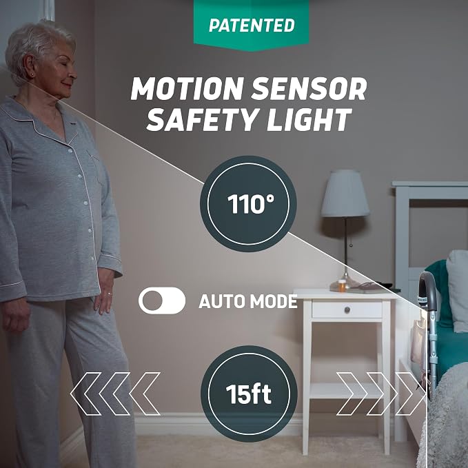 Lunderg Large Bed Assist Rail for Seniors with Motion Light & Storage Bag | Easy to Install Bed Rails for Elderly Adults Safety & Post-Surgery - Helps Reduce Falls & Support Independence