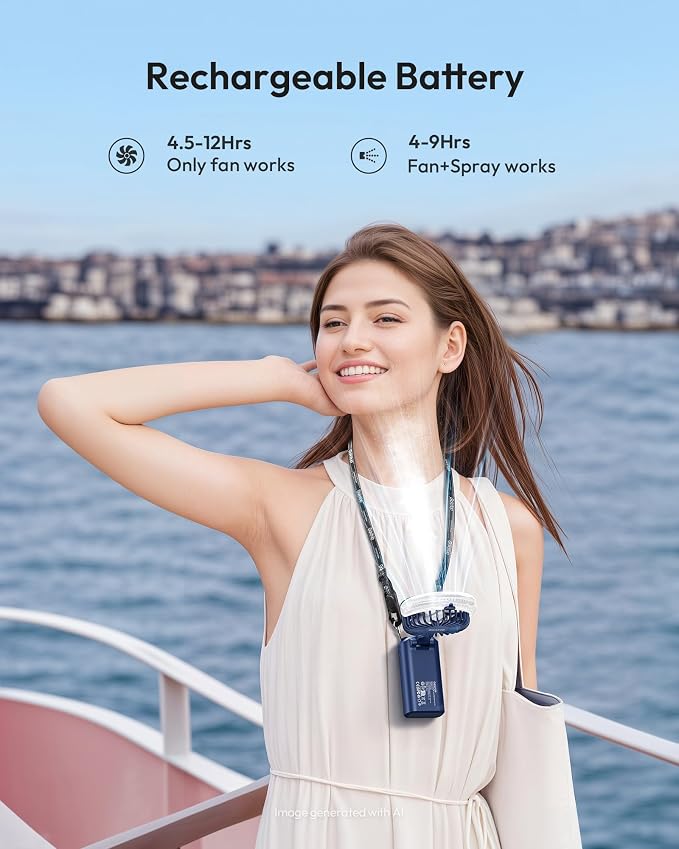 Gaiatop Portable Misting Fan, Rechargeable Handheld Fan with Water Spray | Water Mist Spray, Foldable Design, 3 Speeds, LED Display, USB Rechargeable Fan for Travel, Concerts and Outdoor Use