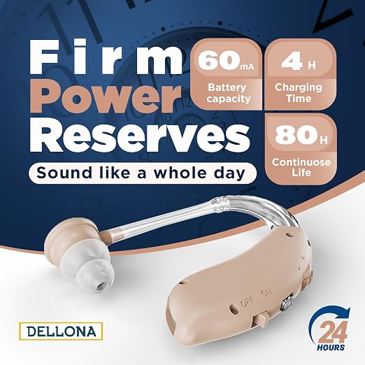 DELLONA High-Performance Hearing Aids for Seniors, OTC Rechargeable Hearing Aid for People with Severe Hearing Loss with Intelligent Noise Reduction (Pair), 4 Modes - Comfortable Hearing Aid devices for elderly, Over The Counter Hearing Aids (Beige - C)