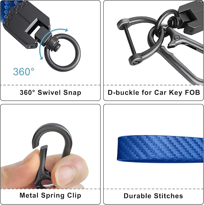 OHKYOOT Leather Car Keychain for Home Car Keys | Carabiner Clip Key Fob Keychain for Women Men,Car Key Holder with 3 Key Ring and Anti-Lost D Ring