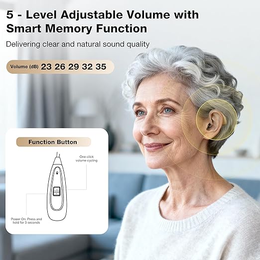 NVBOTY OTC Hearing Aids for Seniors & Adults - Rechargeable, 25+ Hour Battery Life, Advanced Noise Cancellation, 5-Level Volume & Memory, Clear Sound, Comfort-Fit, LED Display (White)