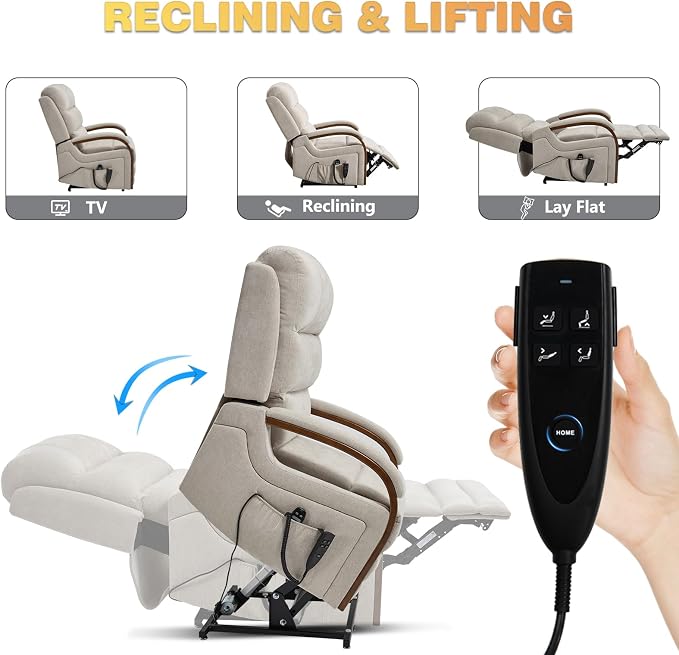 Trustyue Power Lift Recliner Chair, 180° Lay Flat Recliner, Lift Chair with Massage and Heat, Standing Assistance, Infinite Position Reclining, Living Room Chair for Elderly People(Fabric Beige1)