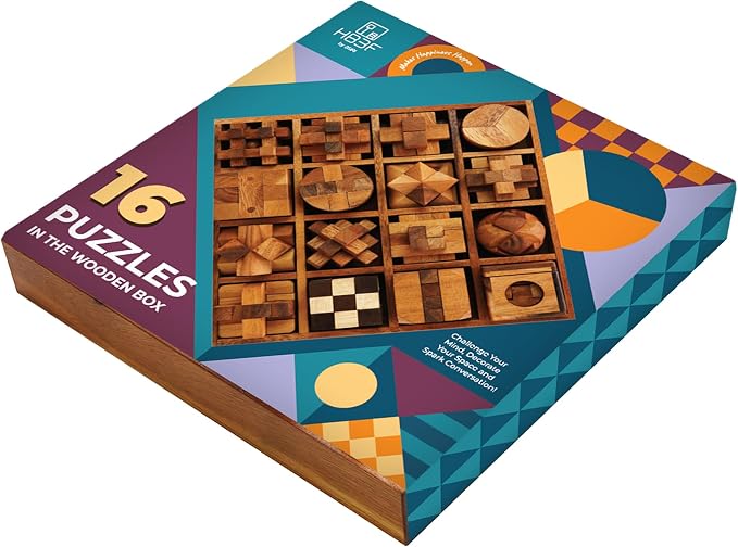 BSIRI 16 in 1 Wooden Brain Teaser Puzzles for Adults and Seniors Interlocking 3D Mini Wood Mind Games Hand Puzzle Teasers Set Toys Coffee Table Games Gift