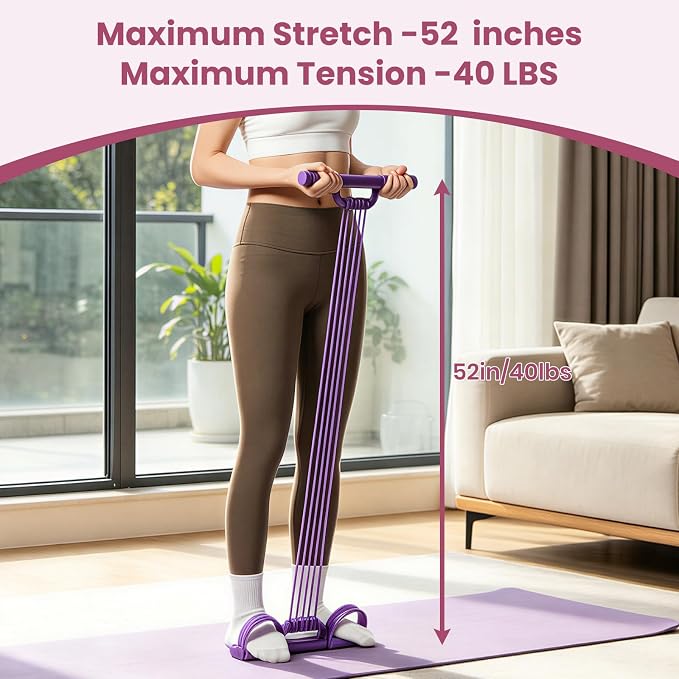 3-in-1 Adjustable Pedal Resistance Band with Handles, Natural Latex Portable Pocket Gym for Abdomen Waist Arm Leg Stretch Training, Workout Equipment for Home Office and Travel