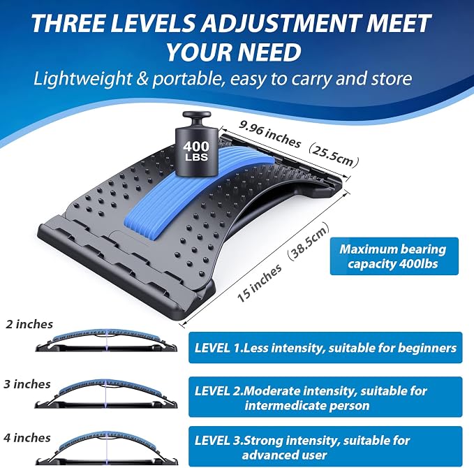 MINOLL Back Stretcher for Lower Back Pain Relief, Multiple Level Adjustable Arch Lumbar Back Cracker Board, Back Cracking Device, Back Massager for Scoliosis, Spine Decompression Support