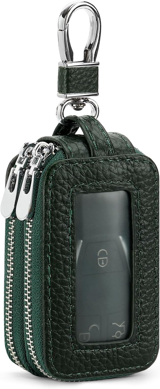 SENDEFN Car Key Fob Case Double Zipper Leather Smart Remote Keychain Protector Holder with Transparent Window